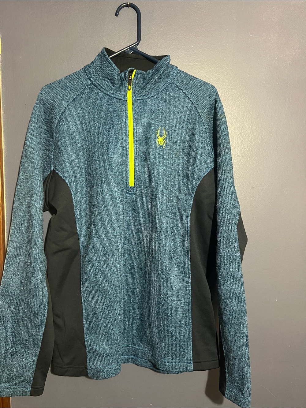 Spyder Men’s Teal Performance Half-Zip with Neon Yellow Accents